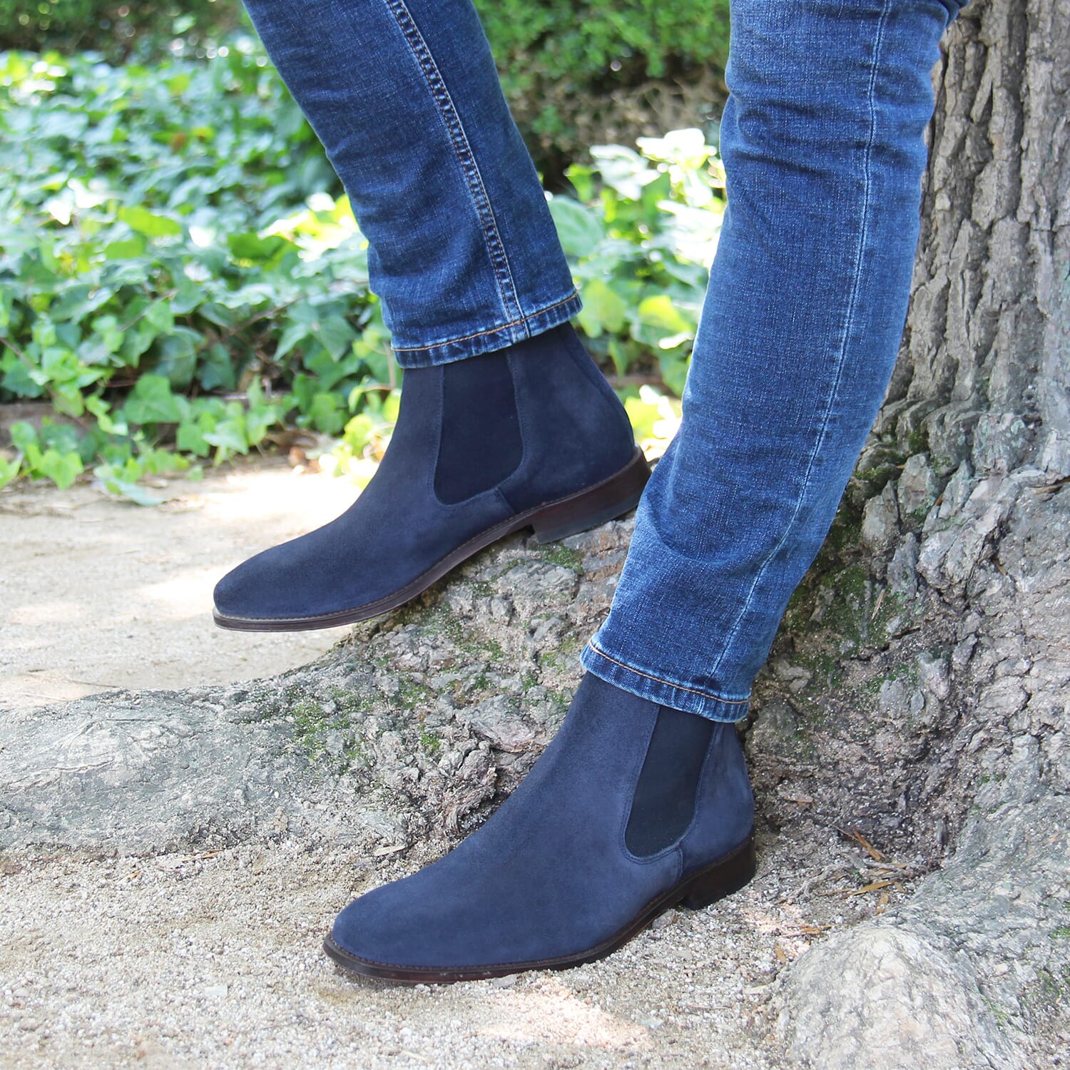 Chelsea boots homme cuir daim bleu fabriqué main | JULES & JENN