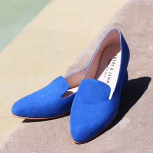 slippers plates cuir daim bleu royal jules & jenn