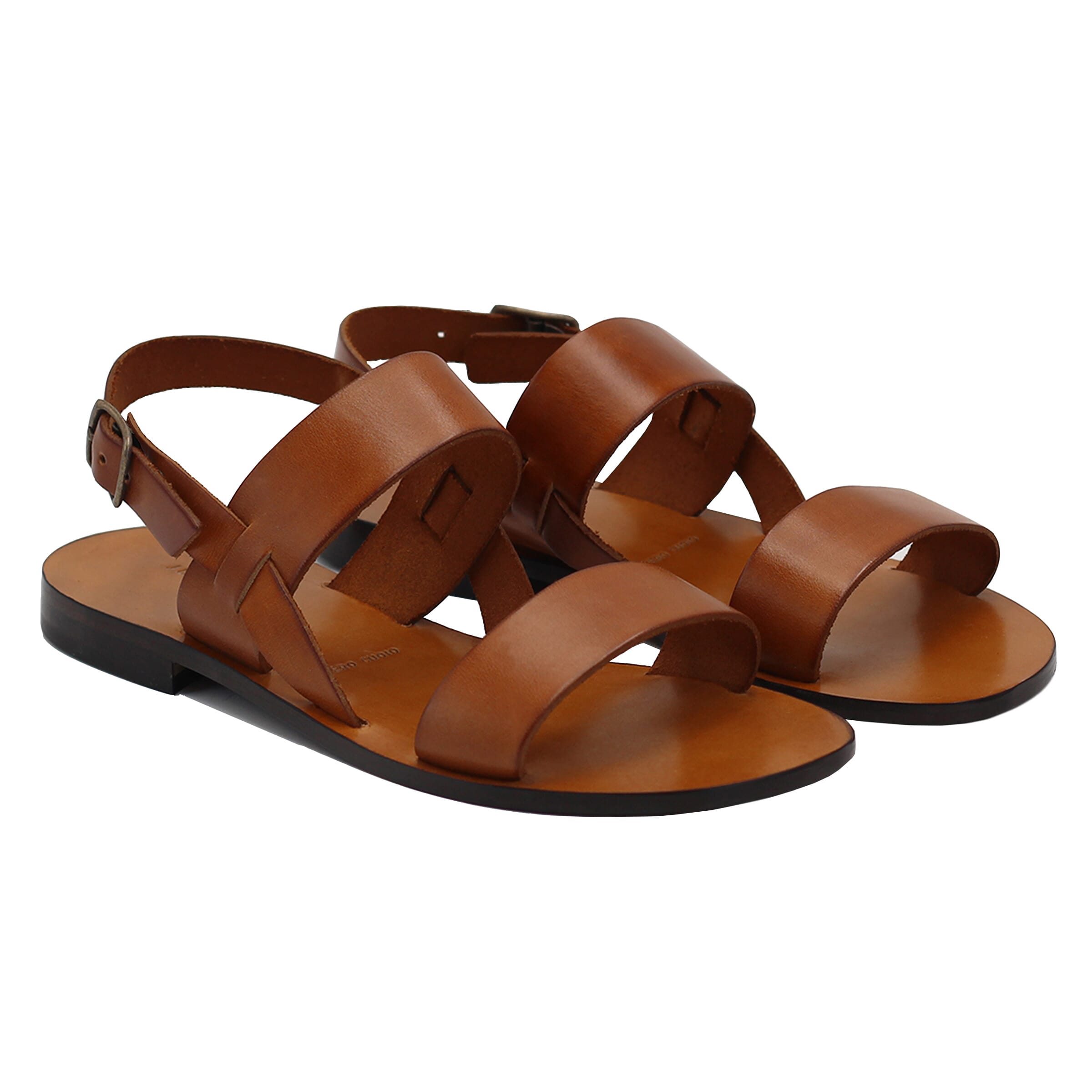 Sandales plates cuir camel