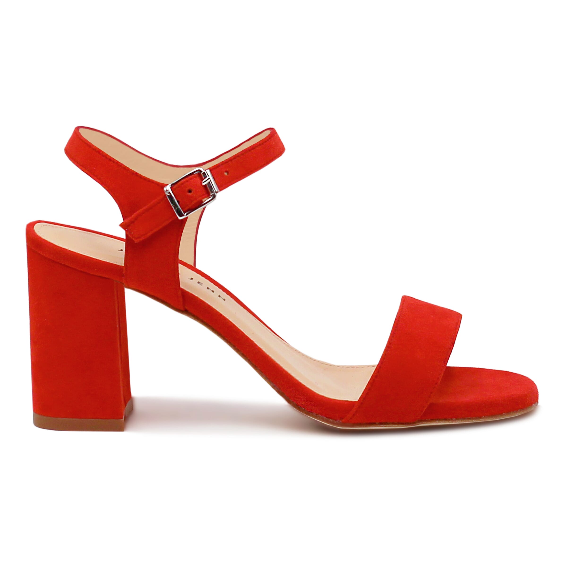 Sandales talon cuir daim rouge