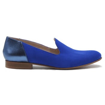 vue exterieur slippers classiques cuir daim bleu royal et bleu metallise jules & jenn