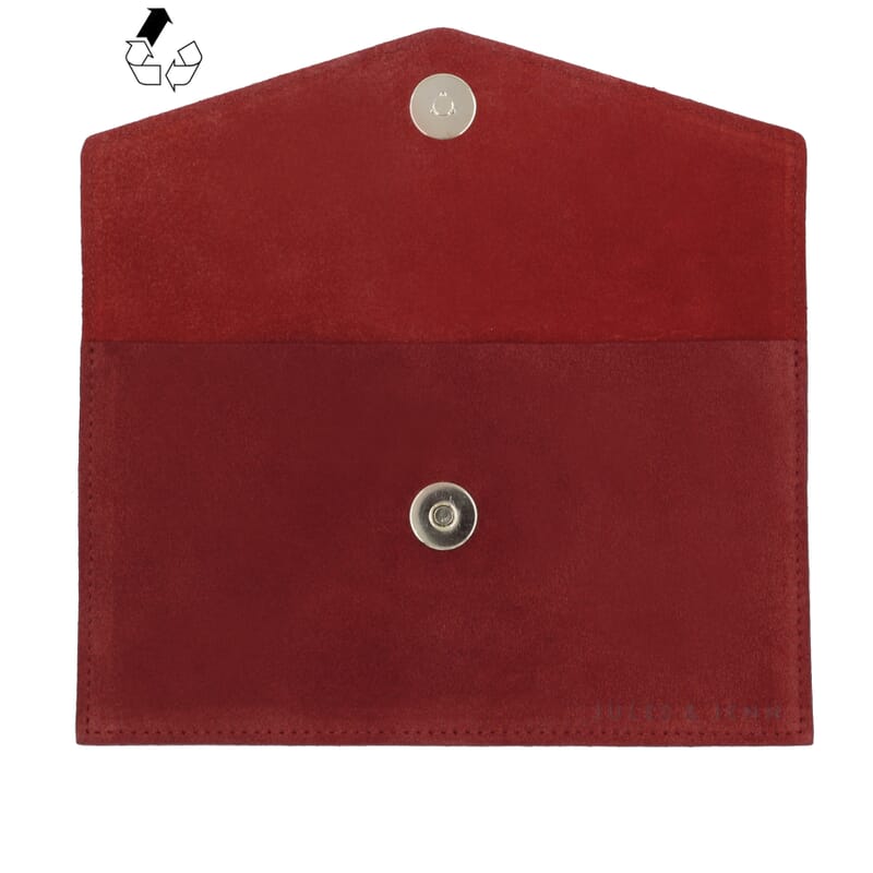 vue ouverte pochette enveloppe cuir upcyclé rouge jules & jenn