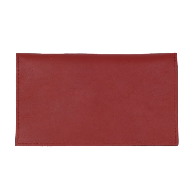 vue arrière pochette enveloppe cuir upcyclé rouge jules & jenn