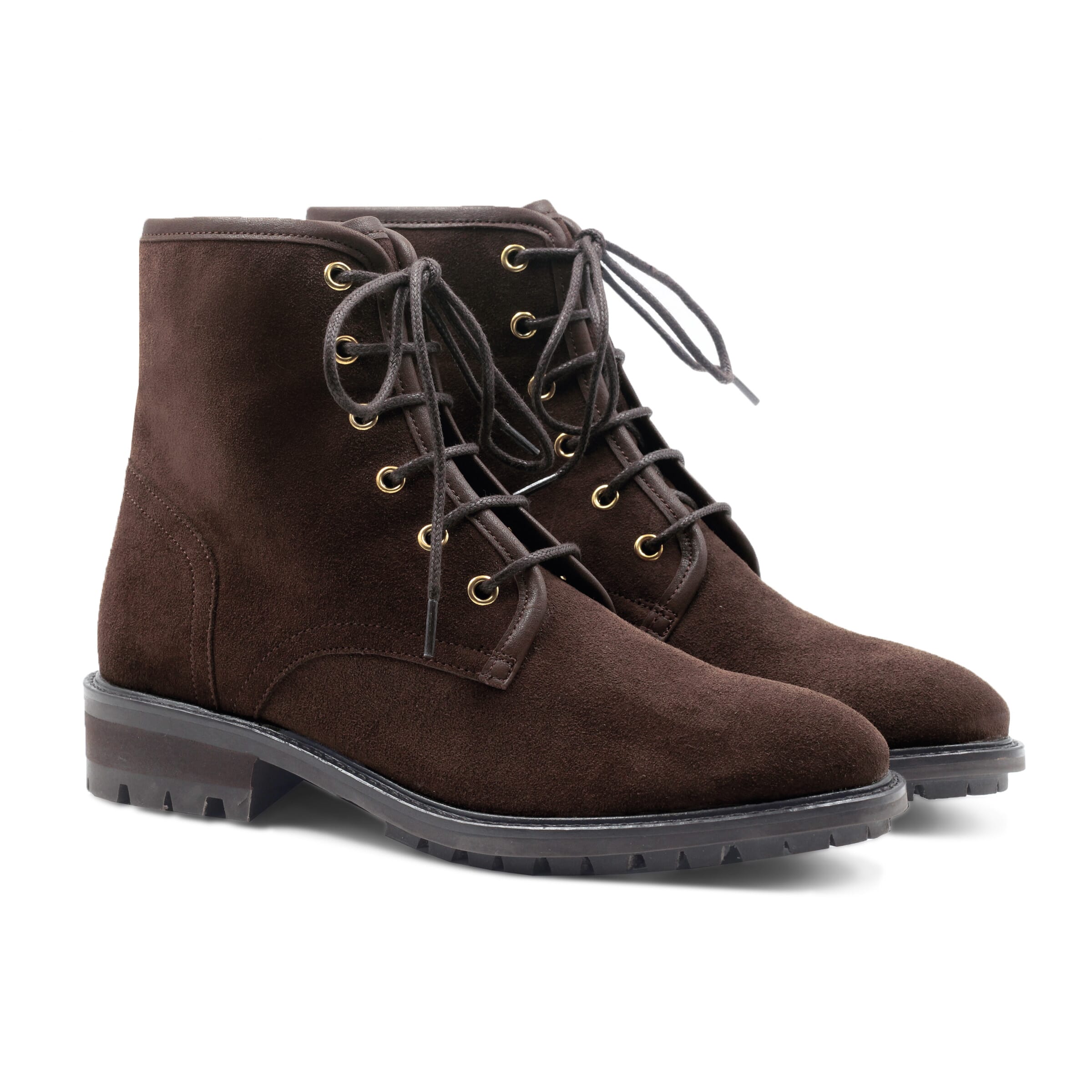 Bottines plates lacet daim marron