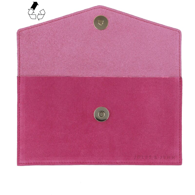 vue dessus pochette enveloppe cuir upcyclé rose jules & jenn