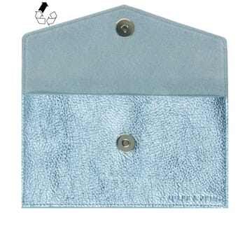 vue dessus vue pochette enveloppe cuir graine metallise upcycle bleu clair jules & jenn