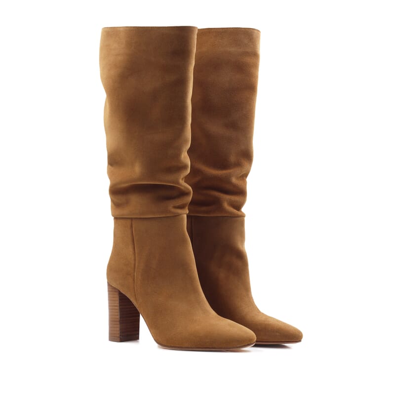 bottes drapees cuir daim cognac jules & jenn