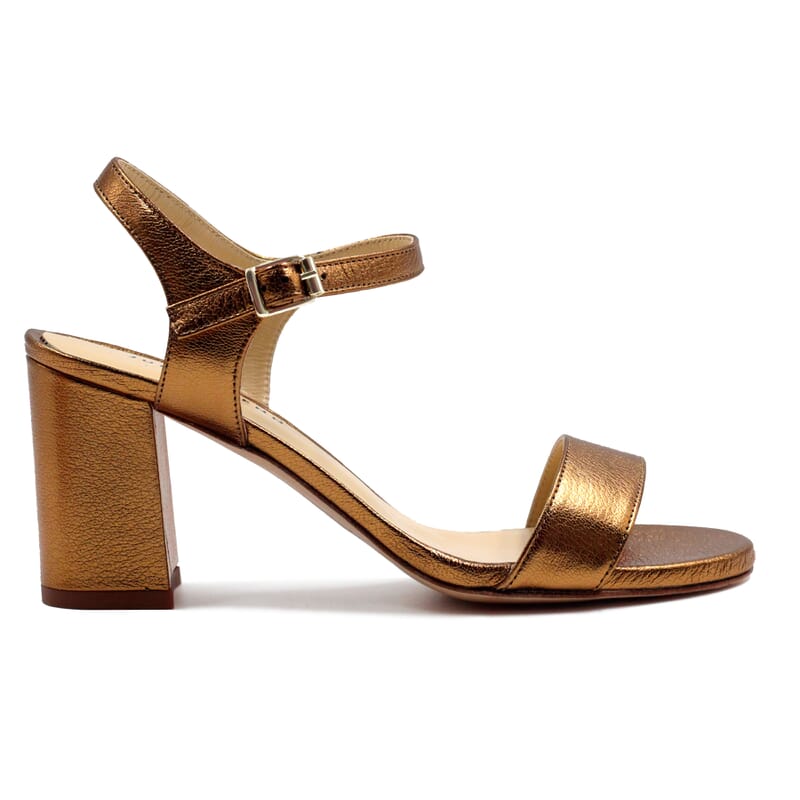 vue exterieur sandales a talon cuir metallise bronze jules & jenn