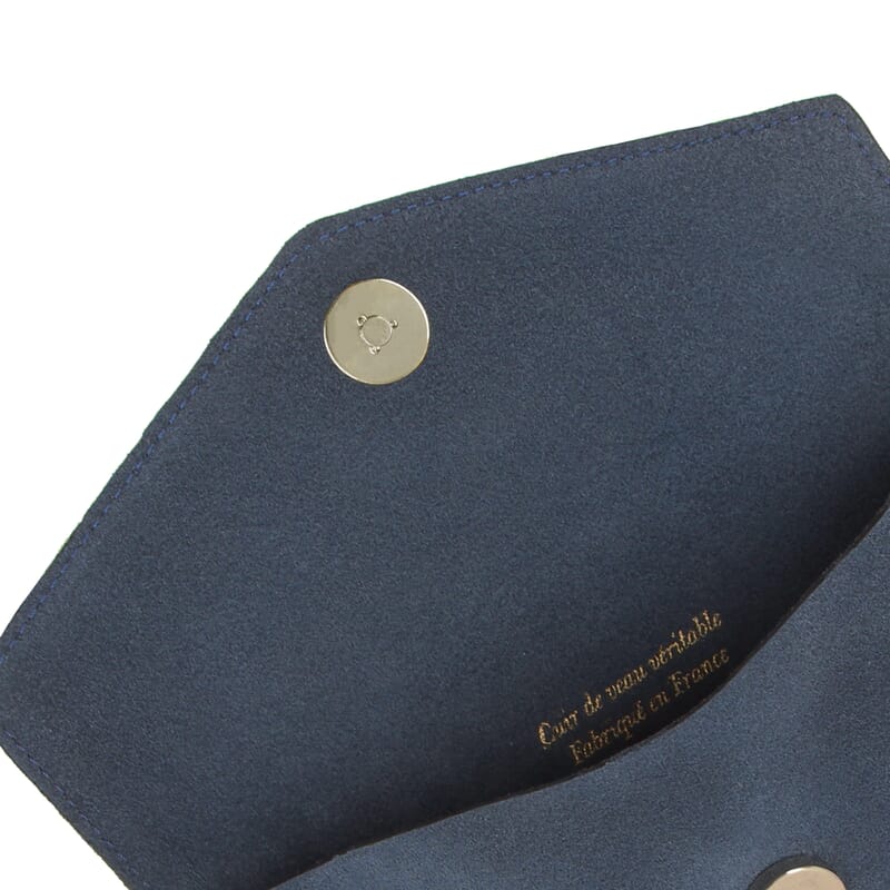 vue interieure pochette enveloppe cuir daim upcycle bleu jules & jenn