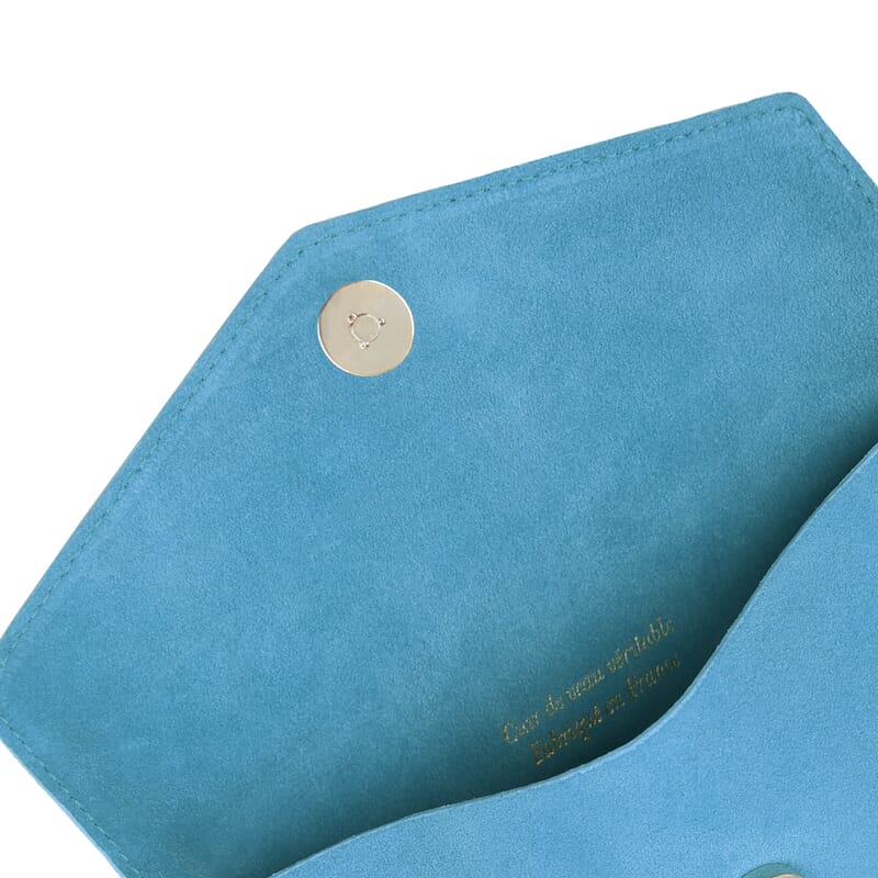 vue interieure pochette enveloppe cuir daim upcycle bleu azur jules & jenn