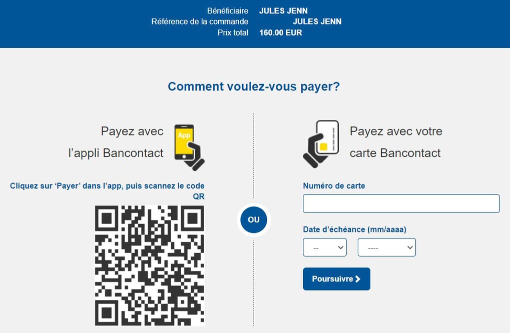 paiement bancontact jules & jenn