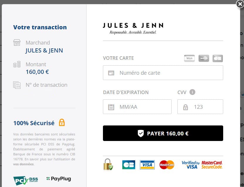 paiement carte bancaire jules & jenn