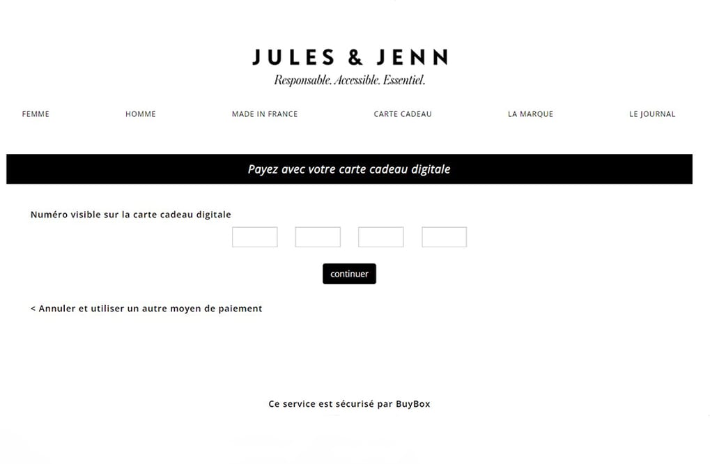 paiement carte cadeau jules & jenn