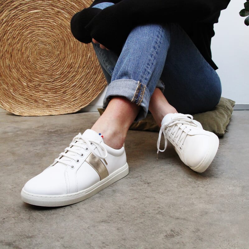 vue situation 1 baskets made in france cuir blanc dore jules & jenn