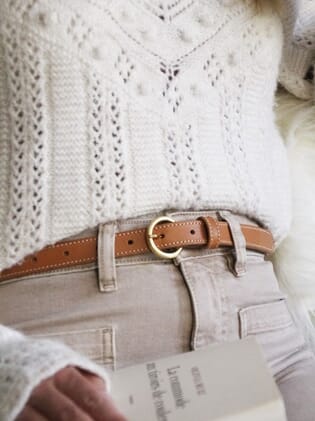 ceinture boucle or cuir camel jules & jenn