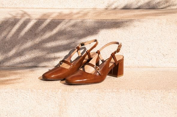 escarpins slingback cuir vernis cognac jules & jenn